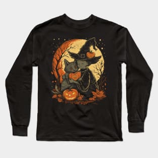 Valentine's Day Love Vintage Pumpkin Halloween Black Cat Witch Retro Cute Super Cool Best Gift Long Sleeve T-Shirt